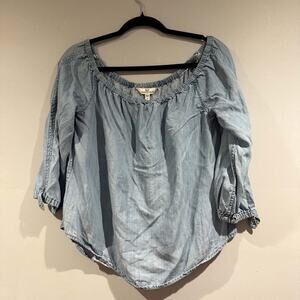 Vineyard Vines Light Denim Off-Shoulder 3/4 Sleeve Blouse Size 6